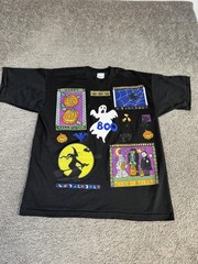 Vintage 90s Halloween Shirt Mens One Size Hand Painted India Ink Single Stitch
