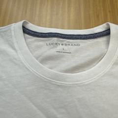 Lucky Brand Crewneck Ribbed Collar Side Slip Hem Short Sleeve White Tee Large