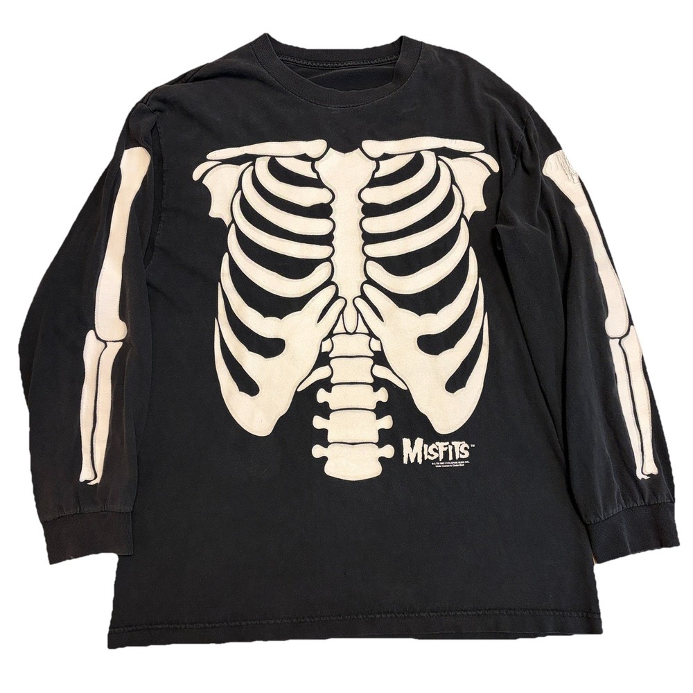 Vintage 1997 Misfits Long Sleeve Shirt Skeleton Punk Band Glow In The Dark VTG