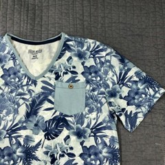 Fresh Brand Shirt Men Medium Blue Hawaiian Tropical Floral Beach Surf Cotton Tee