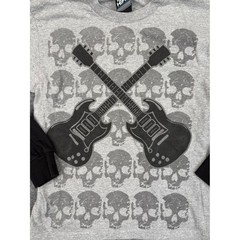 Top Heavy Mens M Gray Skull Guitar Graphic Layered Long Sleeve T-Shirt Y2K Rock