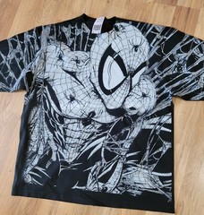 SPIDERMAN ALL OVER PRINT ON A SHAKA HEAVYWEIGHT GARMET DYED T SHIRT “MODERN”