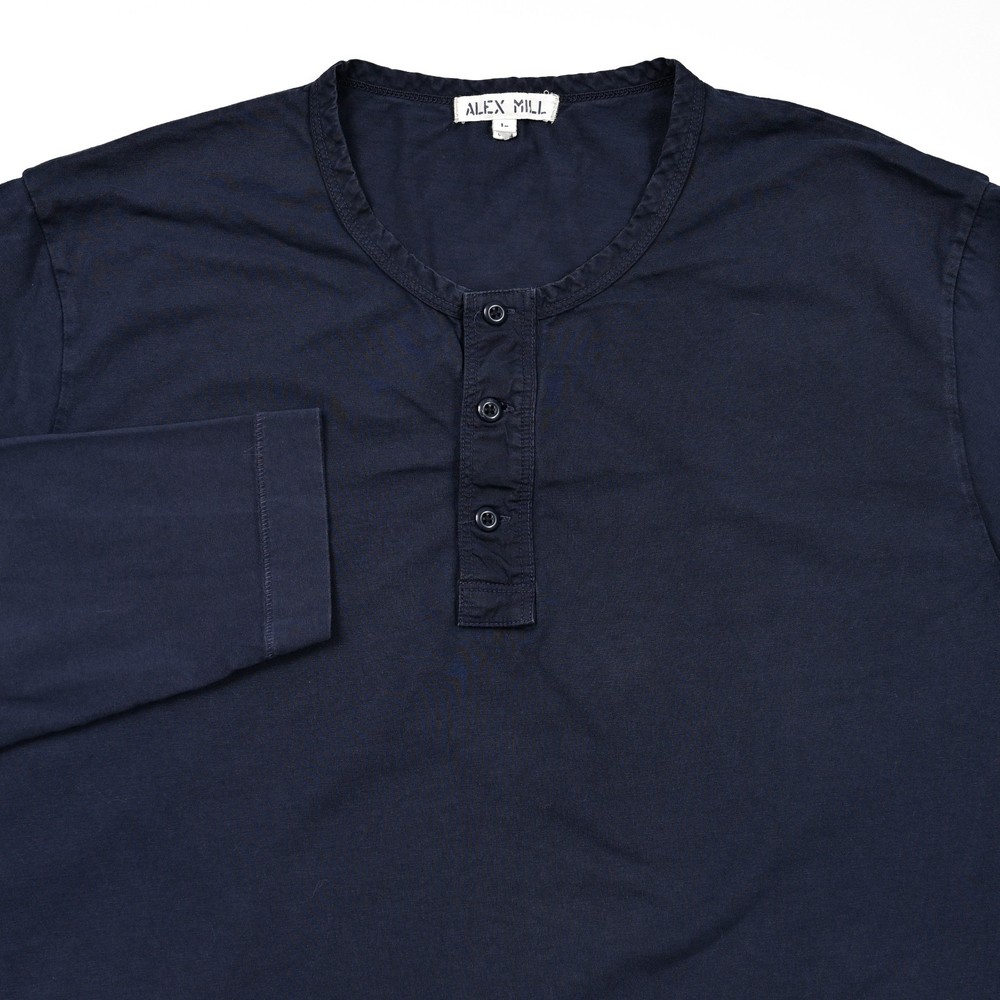 Alex Mill Henley Shirt Men’s Large Blue 100% Cotton Long Sleeve Preppy 3 Button