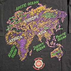 Vintage 90s World Map Camp T-Shirt Mens L Black Double Sided Neon Rave Single S