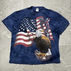 Vintage 2000s United States Flag Bald Eagle The Mountains Print T-Shirt Large