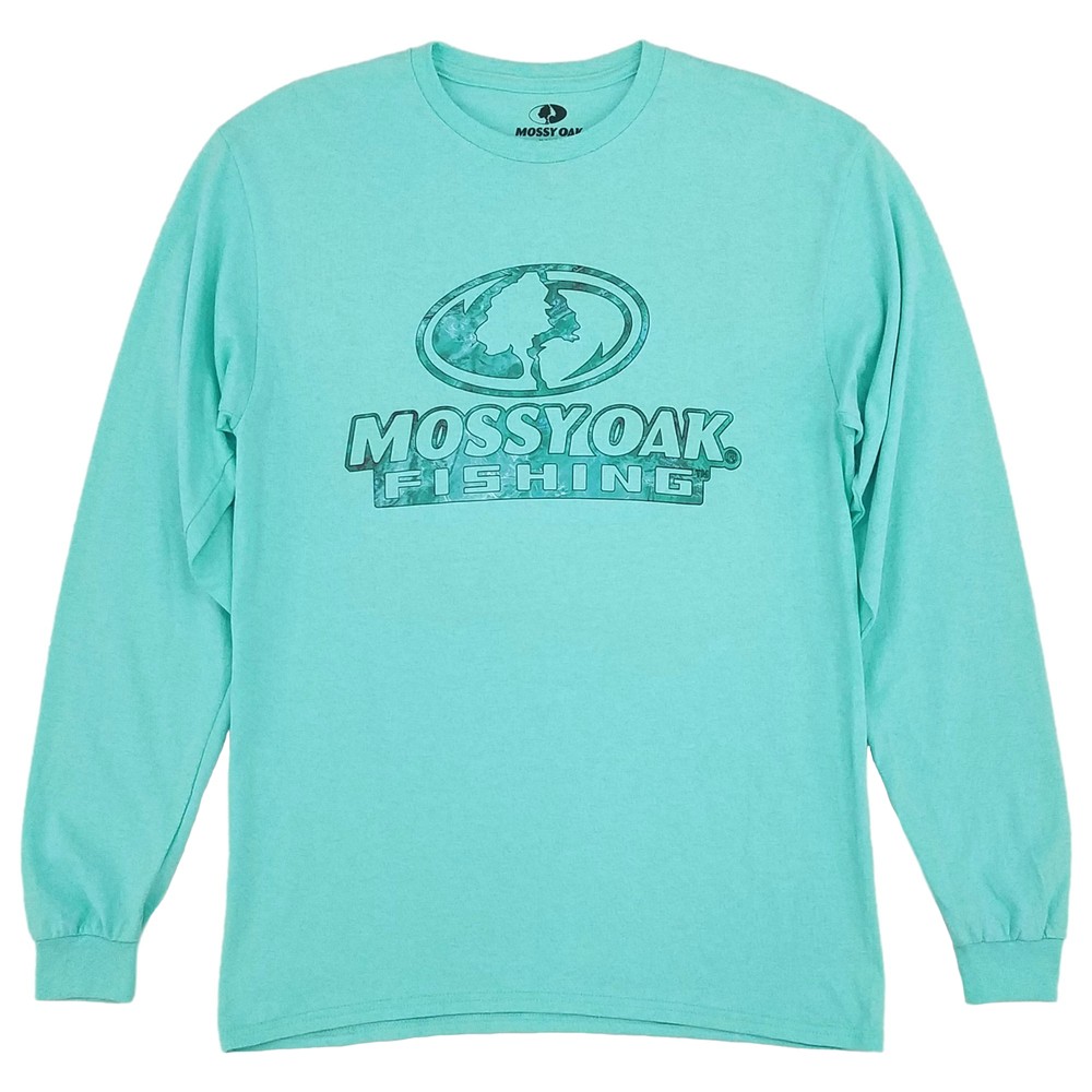 Mossy Oak Fishing Mens Celadon Blue Long Sleeve Crew Neck Graphic Tee T-Shirt
