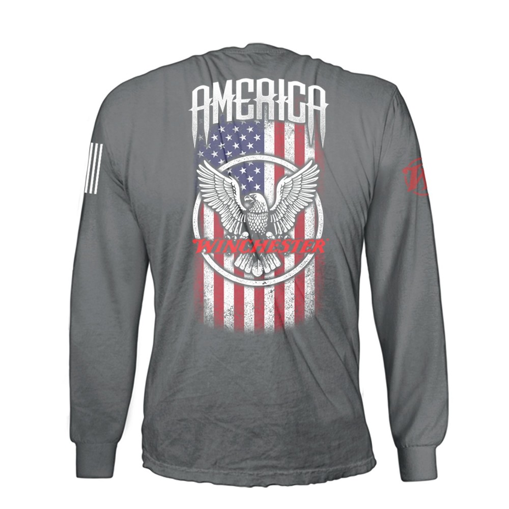 Winchester Men’s Long Sleeve Graphic Tee USA Flag Eagle Charcoal Gray 3X