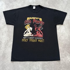 Vintage Rudy’s Sin Party Shirt Mens M Angel Devil Pinup Biker Largo FL