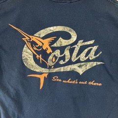 Men’s Short Sleeve Costa T Shirt Black Heavy Cotton Back Camo Logo Large