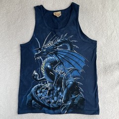 VTG The Mountain Dragon Shirt Mens Medium Tank Top Blue Skulls Fantasy NEW