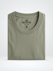 Hollister Men’s Green Solid Crew Neck Short Sleeve Logo Knit Cotton T-Shirt L