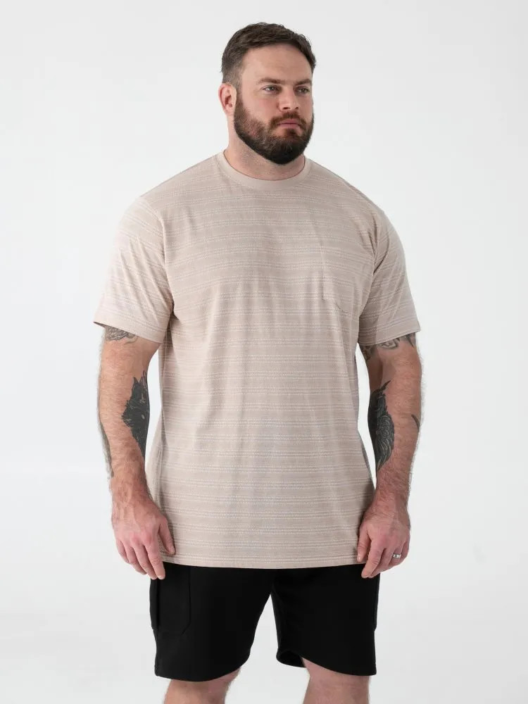D555 Duke Big Mens Jacquard T-Shirt Stone Stripe 2XL 3XL 4XL 5XL 6XL (601919)