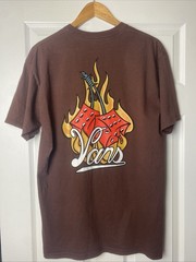 Vans Shirt Yellow Flames Dice Graphic T~ Shirt Brown Men’s Large Red Dice