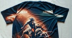 COWBOY RIDING BULL WESTERN LARGE T-SHIRT BLACK SOUTHWEST RODEO NIGHT SKY MENS