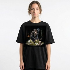 Funny Bear Smoking T-Shirt Bad Habits Forest Wildlife Meme Graphic Tee