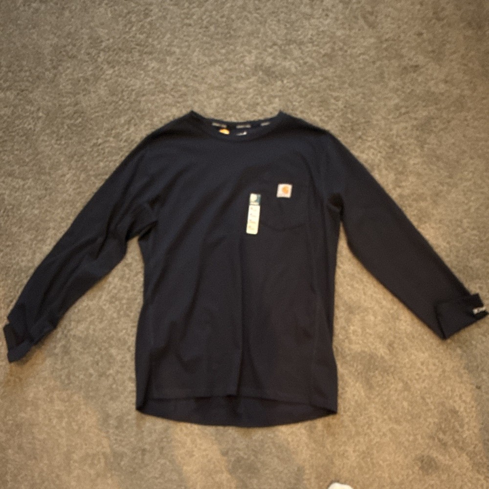 Carhartt Men’s Navy Cotton Knit Long Sleeve Pocket Logo Crew Neck T-Shirt M