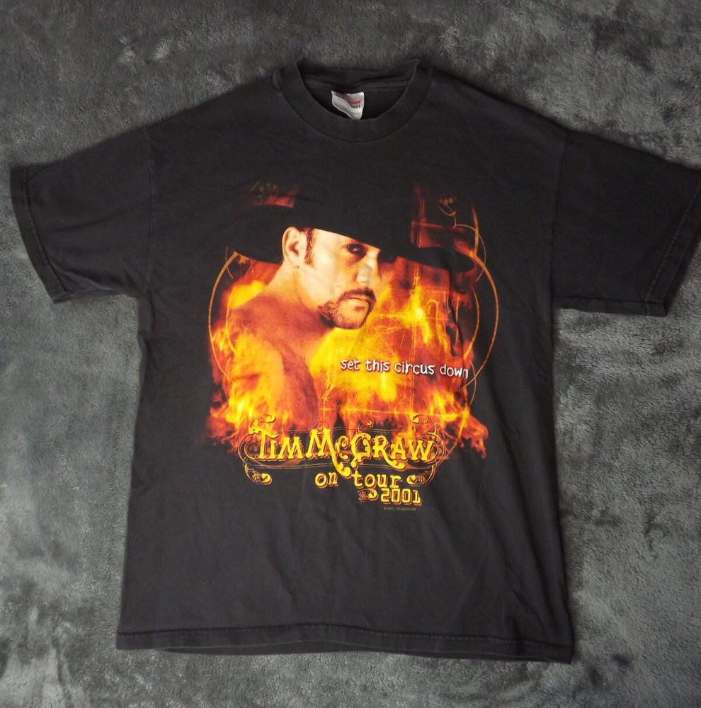 Vintage Tim McGraw T Shirt Sz Medum 2001 Tour Set This Circus Down Country Y2K