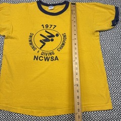 VTG 70s Champion SZ L Blue Bar NCWSA Swimming Diving Champions Yellow Ringer USA
