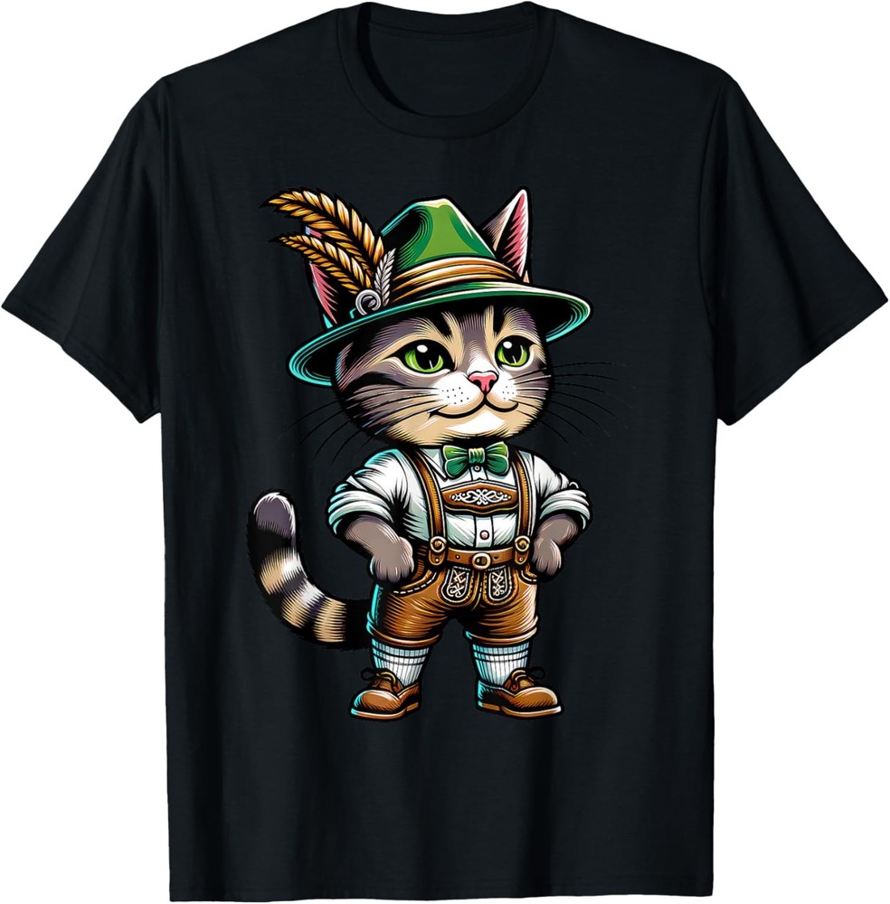 Oktoberfest Cat Funny German Bavarian Lederhosen Cat Lover TShirt
