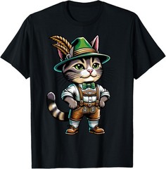 Oktoberfest Cat Funny German Bavarian Lederhosen Cat Lover TShirt