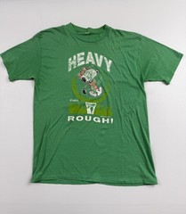 Vintage 1988 Snoopy Peanuts Shirt Mens Green Heavy Rough Golf Tee Cartoon Read