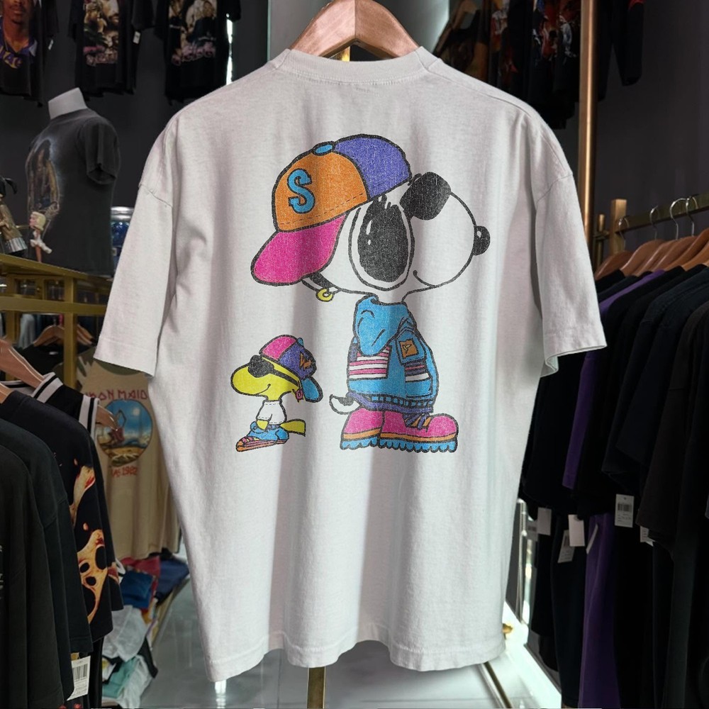 Snoopy Woodstock Hip Hop Washed T-Shirt White XL