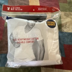NEW (4 PACK) STAFFORD PREMIUM HEAVYWEIGHT WHITE V-NECK T-SHIRTS XL