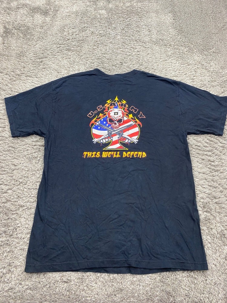 US Army Shirt Men Large Black Graphic American Warrior Hanes Heavyweight Vtg 90s