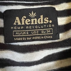 Afends Striped Tee Hemp Stripe Retro Fit T-Shirt – Black Size XS Natural Organic