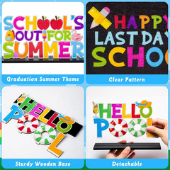 Summer End of School Year Wood Centerpieces Decoration – 3Pcs Happy Last Day of