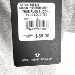 NWT True Religion Unisex Buddha Logo T-Shirt Size Large Comfort Grey Streetwear