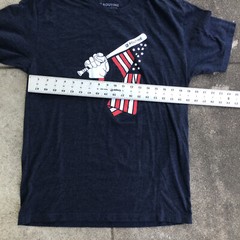 Routine Men Large Short Sleeve Shirt Blue Baseball Bat American Flag
