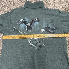 Vintage 90s Mens Hand Painted Eagle Green Turtleneck Long Sleeve Shirt Size L