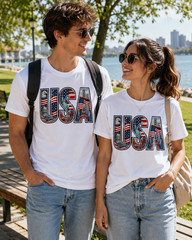 USA Patriotic Landmarks American Flag Eagle Statue of Liberty Graphic T-Shirt