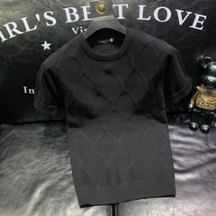 New Men Fashion Trend Knitted Short Sleeve Cotton Streetwear Summer T-Shirt