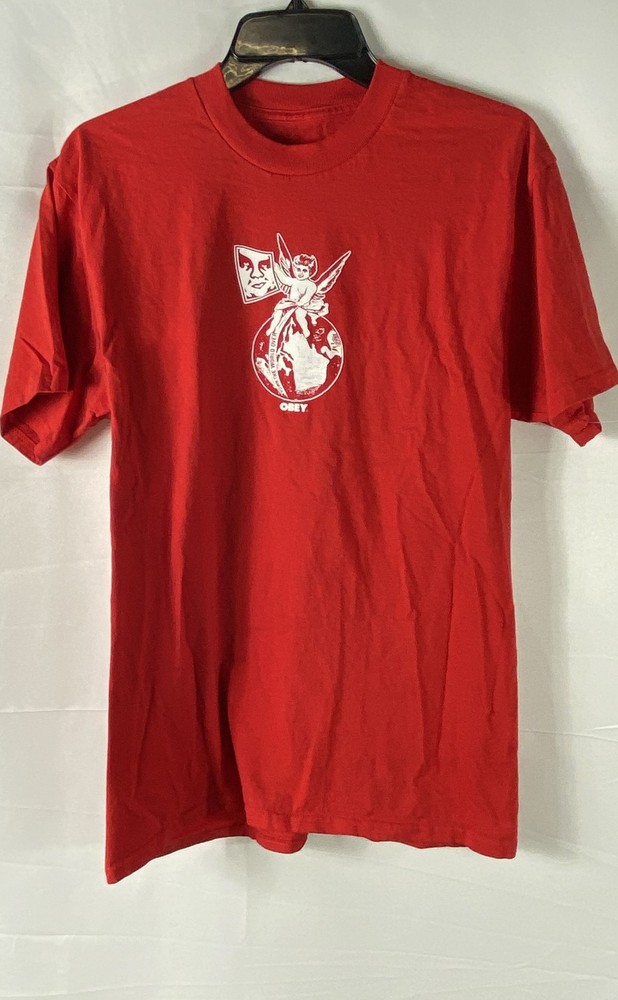Obey Men’s Red Graphic T-Shirt Globe Quality Dissent Since 1989 Sz M