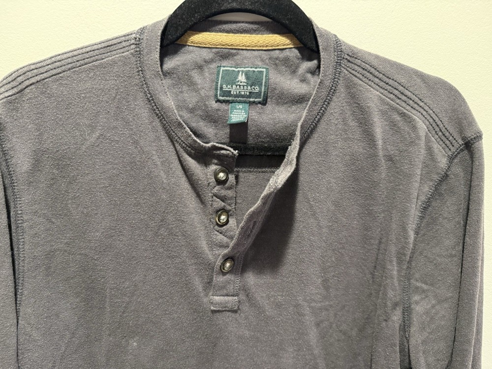 G.H. Bass & Co Mens Gray Long Sleeve Henley Shirt Size L Cotton Blend Casual