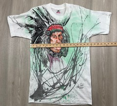 VTG 1993 Single Stitch Native American Hand Painted T Shirt Short Set USA Made