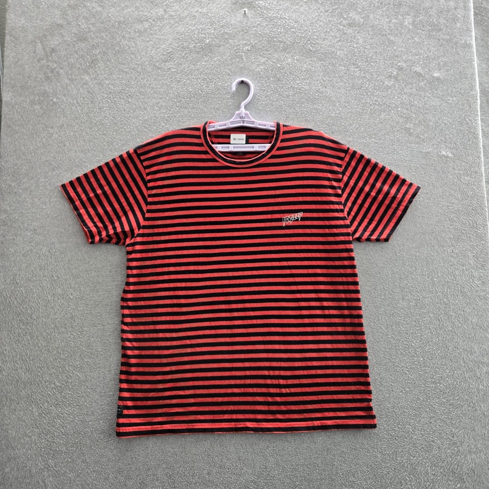 10 Deep Men Shirt XL Red Embroidered Striped Logo Spellout Grunge Skater Y2K