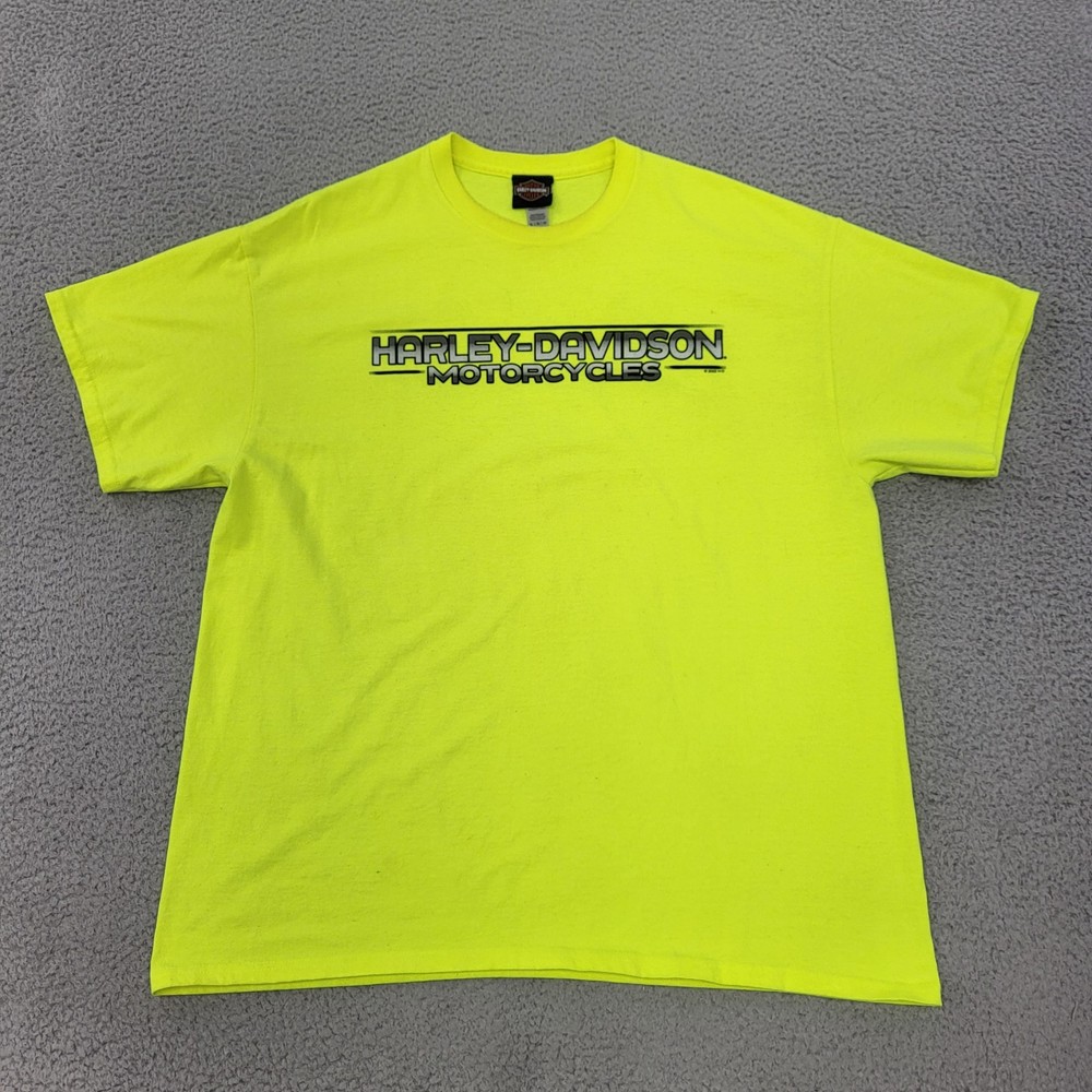 Harley Davidson Shirt Mens XL Neon Yellow Graphic Diamondback Lawton Oklahoma