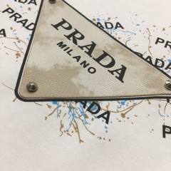 Prada Men’s white and black round-neck short-sleeved shirt