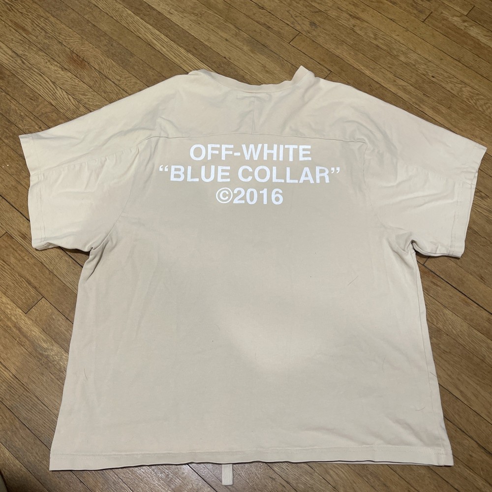 Off-White Blue Collar 2016 Beige T Shirt Size Medium