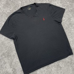 Polo Ralph Lauren V Neck T Shirt Mens XL Slim Fit Cotton Black W/ Red Pony Logo