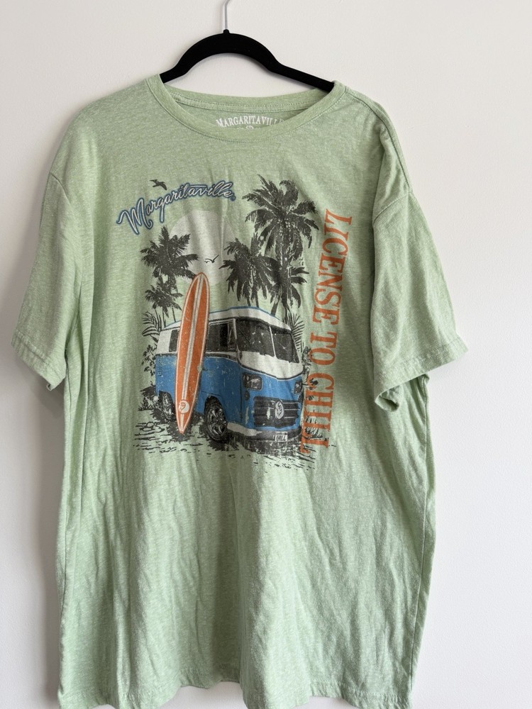 Margaritaville License To Chill Beach Graphic Green Men’s Crew Neck T-Shirt XL