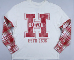 New Harvard University T-shirt Flannel button cuff Mens Large long sleeve crew