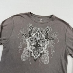 J. Ferrar Shirt Mens Medium Gray Long Sleeve Thermal Waffle Fleur De Lis Graphic