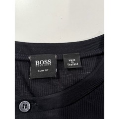 Hugo Boss Mens Eligio 1/7 Slim Fit Ribbed Cotton Henley Long Sleeve Shirt Black