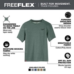Milwaukee Freeflex Hybrid Short Sleeve Work Tee Dark Green Xl