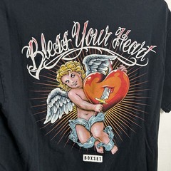 Boxset Mens Black Tee Shirt Medium Bless Your Heart Graphic Cherub Angel Biker