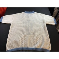 Vintage Style Mesh Knit 09 Jersey Top White Blue Short Sleeve XL Streetwear